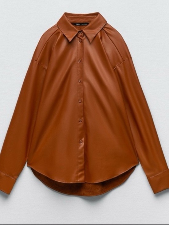 Zara Tops - ZARA FAUX LEATHER Button Down SHIRT JACKET OVERSHIRT Brown Tan Large